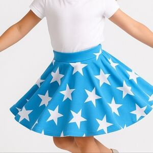 LuLaRoe Blue White Star Skater Skirt Girls 4 Playful Patriotic Twirl Lightweight
